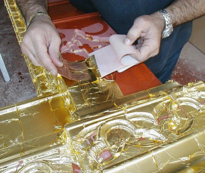 GILDING is the application of very thin sheets of gold metal leaf # 
