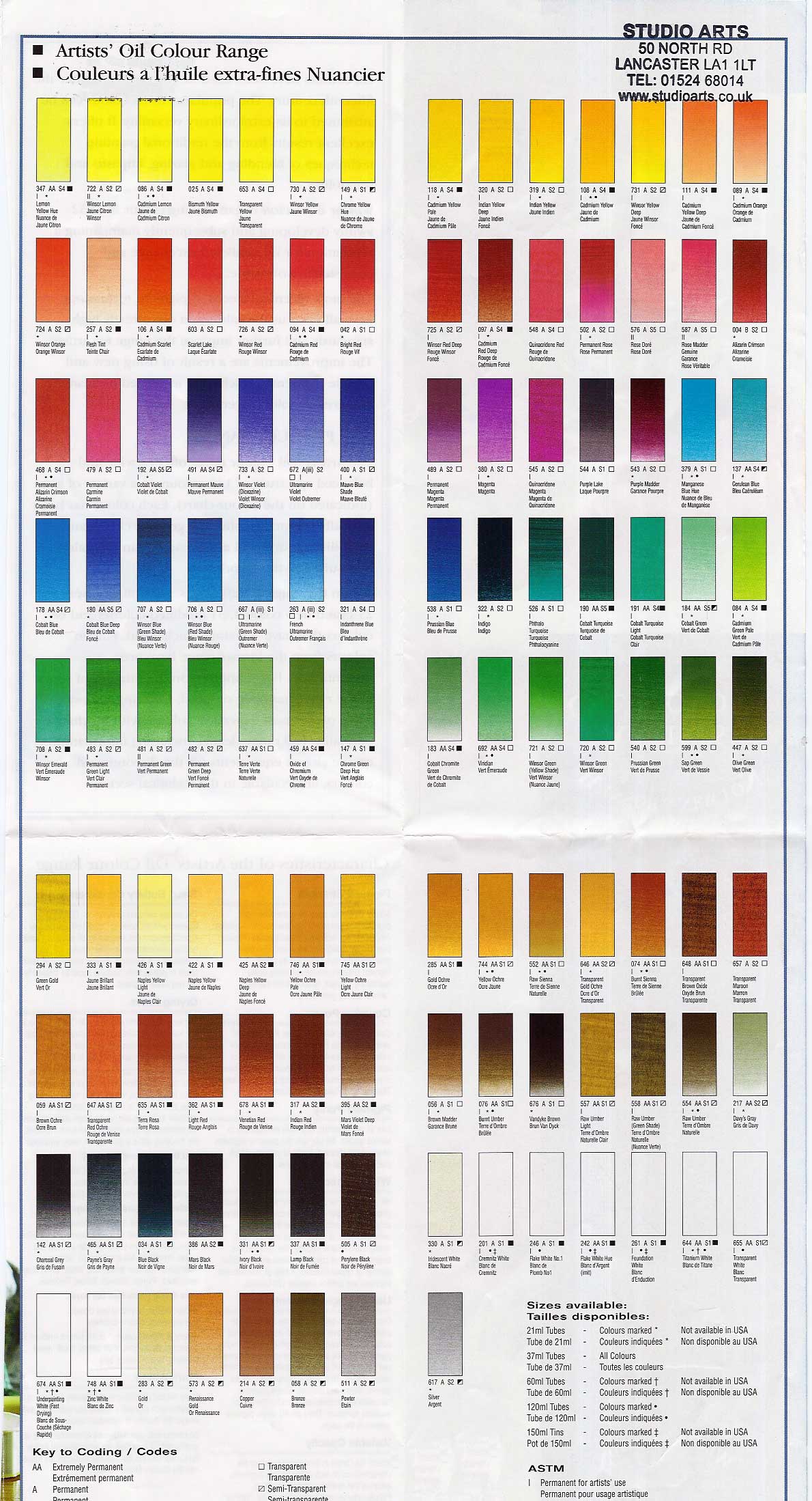 Winsor Newton Colour Chart