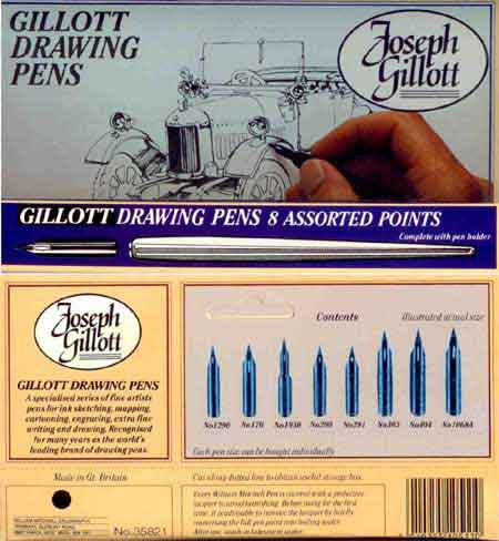 Gillott Drawing Pens 8 assorted points nibs with 1 holder 