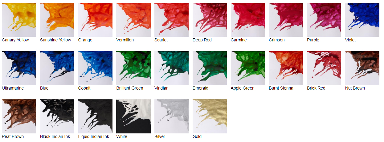 Winsor Newton Drawing Inks colour chart 