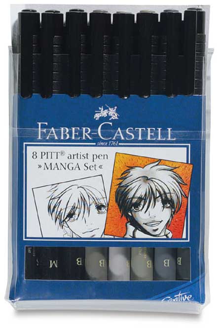 Manga  Faber Castell Pitt Artist Brush Pens set of 8 individual shades and sizes Save over £5.50