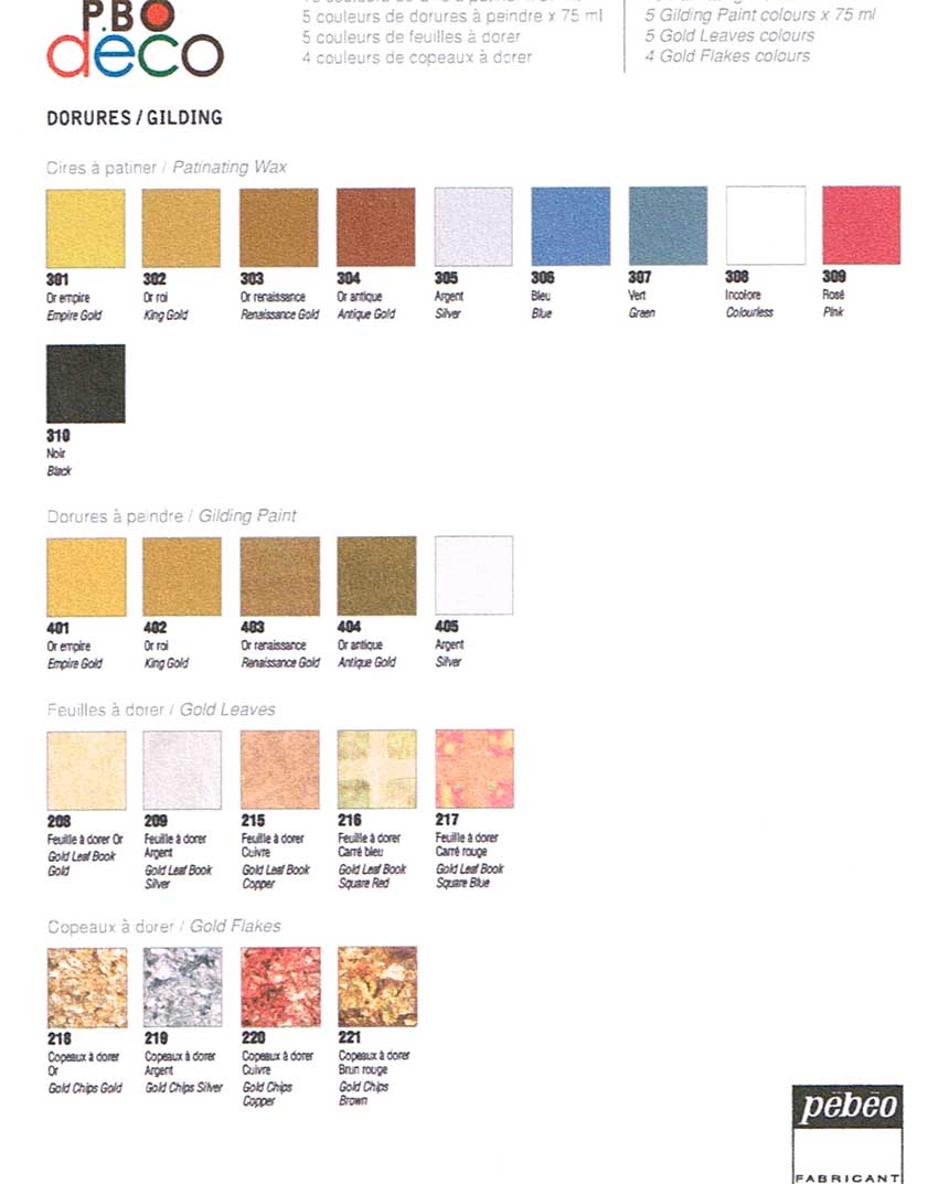 Treasure Gold Gilding Wax Colour Chart