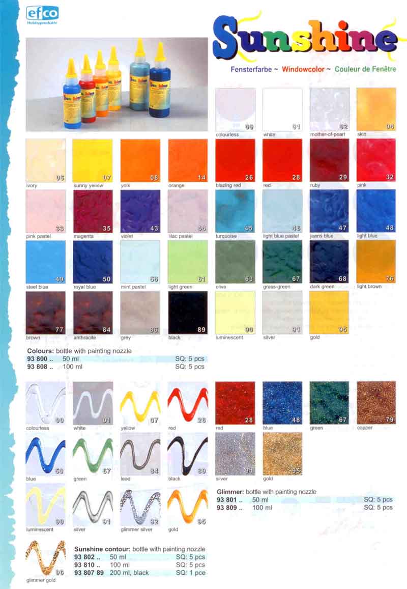 arti'stick Peelable Glass Paint Information Colour Chart Page from