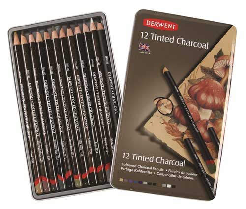 Tinted Charcoal 12 derwent pencils with a hint of colour