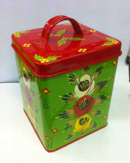 enamel painted sugar coffe biscuit tin