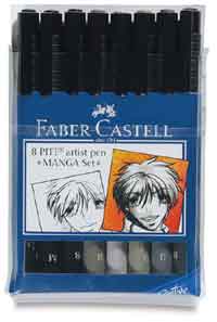 Manga  Faber Castell Pitt Artist Brush Pens plastic case of 8 individual shades and sizes Save over 5.50